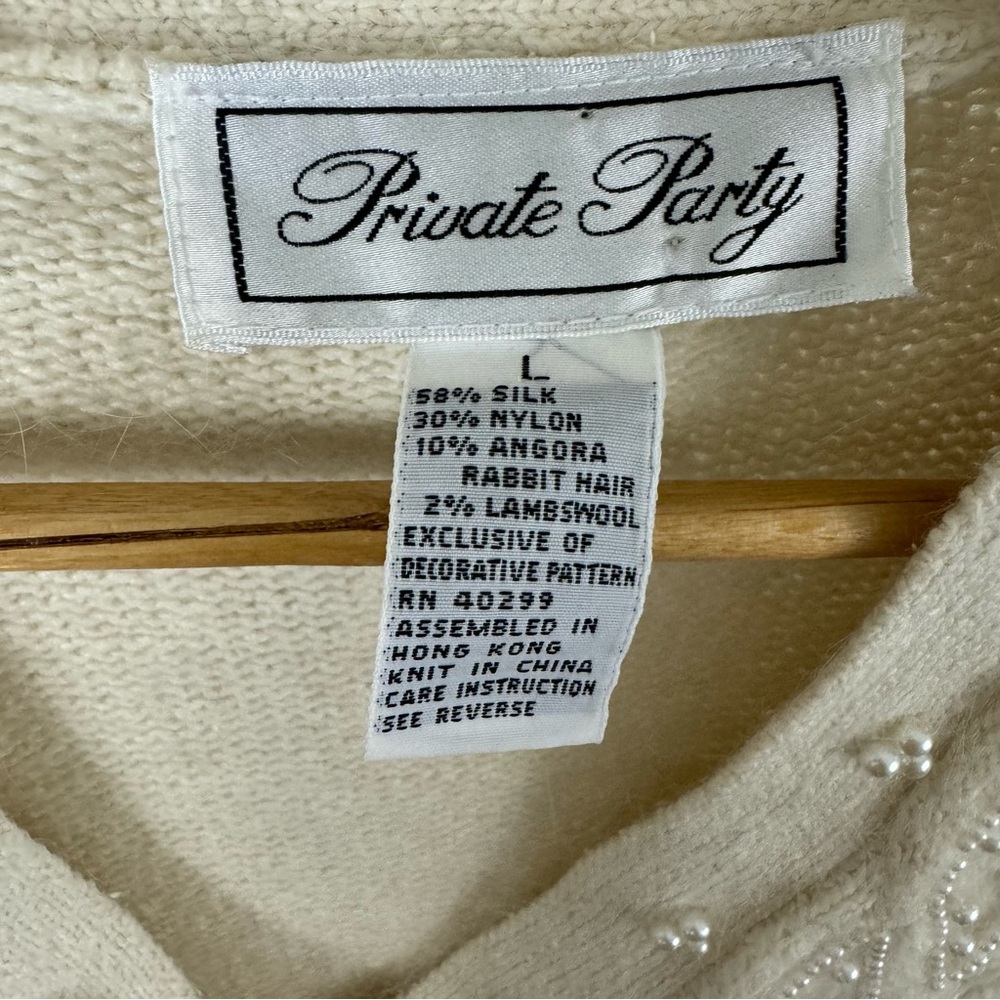 Vintage Angora Silk Cardigan by Private Party Size L Pearl Beaded Grannycore - Picture 3 of 11